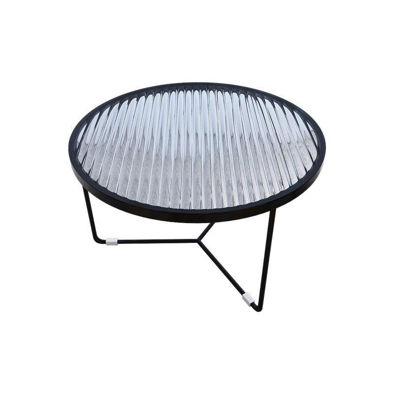 11.8" H Cross Legs Coffee Table Round Clear Glass Cocktail Table