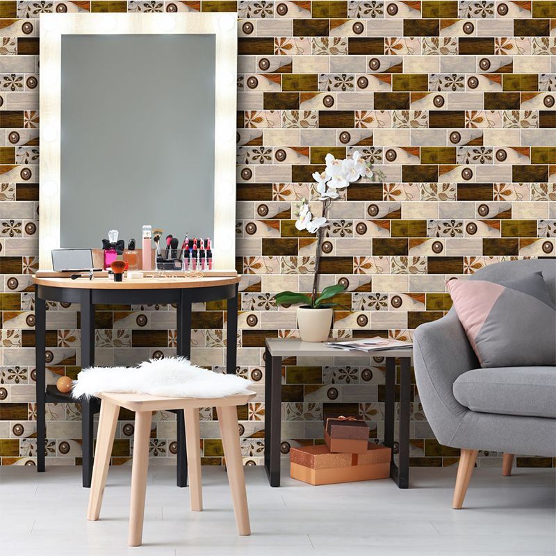Brown Floral Print Brick Wallpapers Peel and Stick Retro Bathroom Wall Decoration