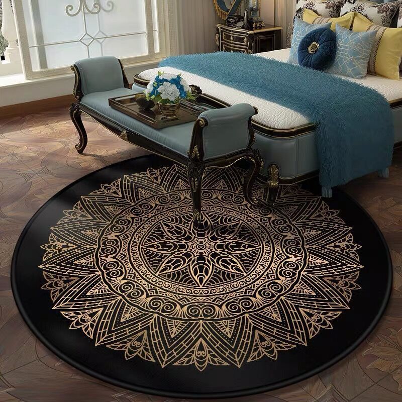 Retro Dark Color Moroccan Rug Polypropylene Mandala Patterned Rug Washable Anti-Slip Pet Friendly Rug for Living Room