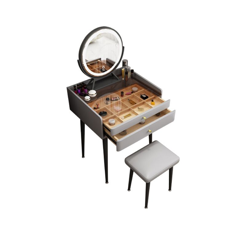 2 Storage Drawers Vanity Set Glass Top Jewelry Dressing Table with Padded Stool