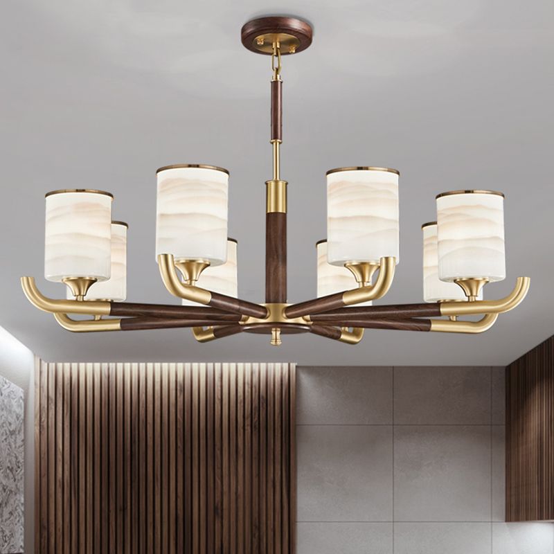 Cylinder Chandelier Light Fixtures Modern Multi-Head Brown Chandelier Pendant Lamp with Glass Shade