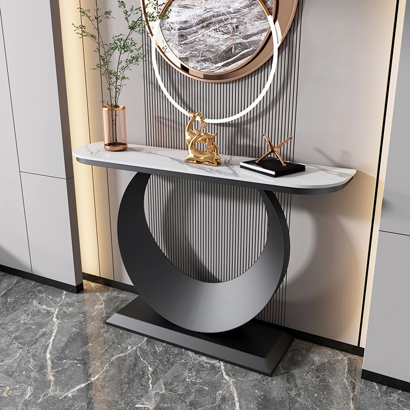 Contemporary Half Moon Console Accent Table Antique Finish Console Sofa Table in Stone