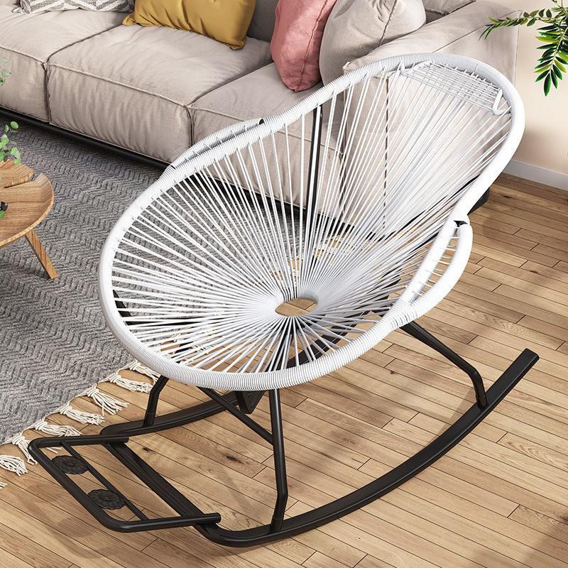 Modern Spindle Rocking Chair Woven Rope Metal Frame Rocker Chair for Home