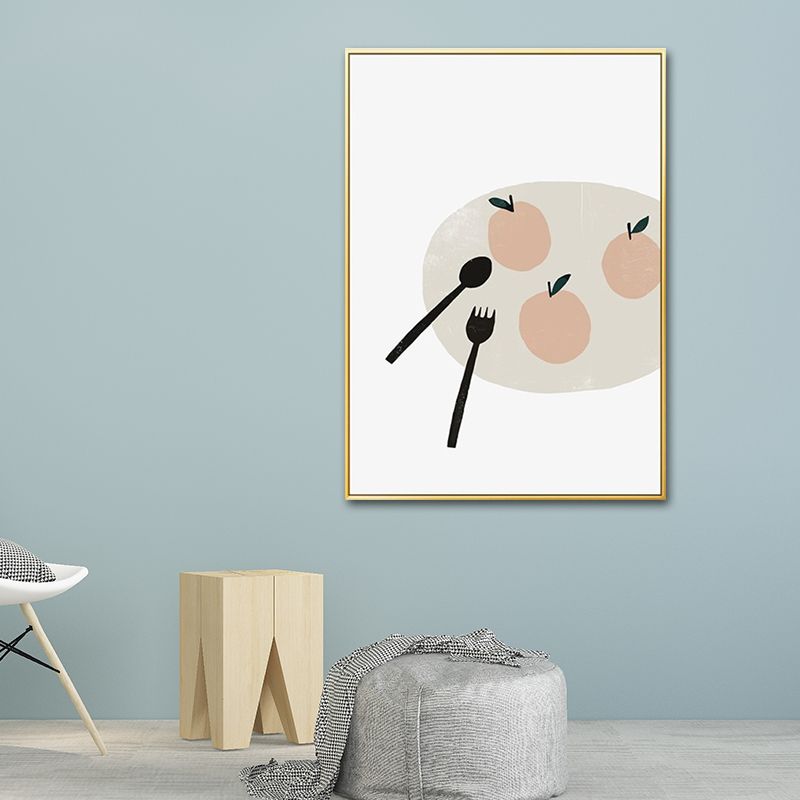 Minimalist Food Painting Wall Art Light-Color Textured Canvas Print for Dining Room