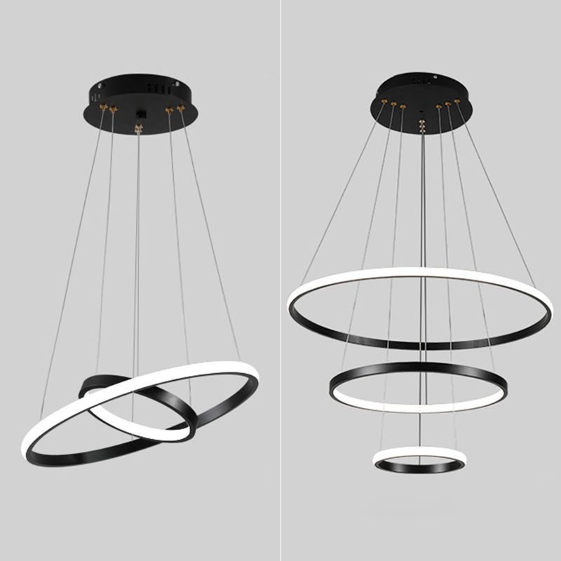 Orbicular Chandelier Lighting Fixtures Modern Black Hanging Chandelier with Silica Gel Shade