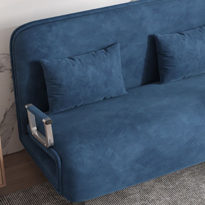 Velvet Sleeper Sofa Blue Scandinavian Foldable Sofa Bed with Pillow Back