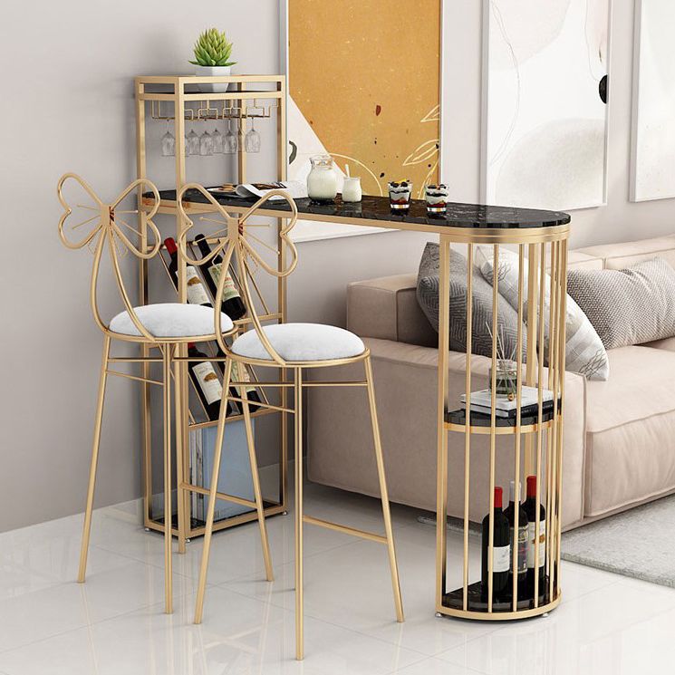 Glam Style Cocktail Bar Table 42-inch Height Metal Base Bar Height Storage Table
