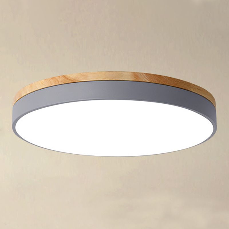 Lámpara de techo moderna de estilo macarrón con luz de montaje empotrado de forma redonda de madera con pantalla acrílica