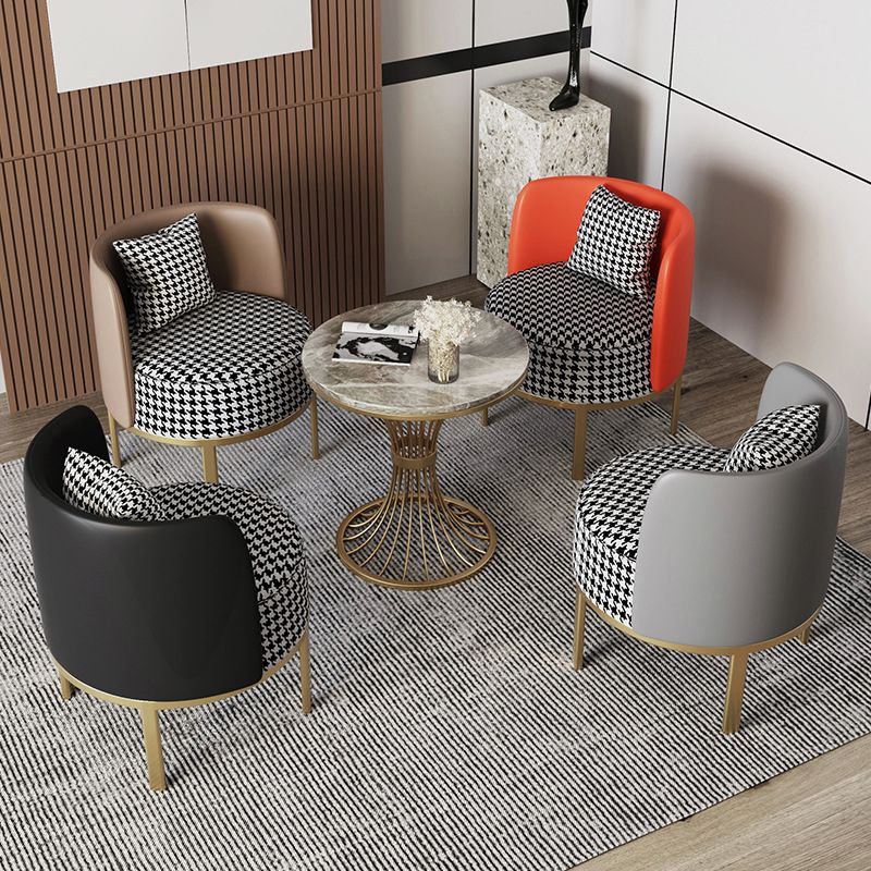 Modern Round Dining Table for Kitchen Glossy Grey Dinette Table with Metal Base