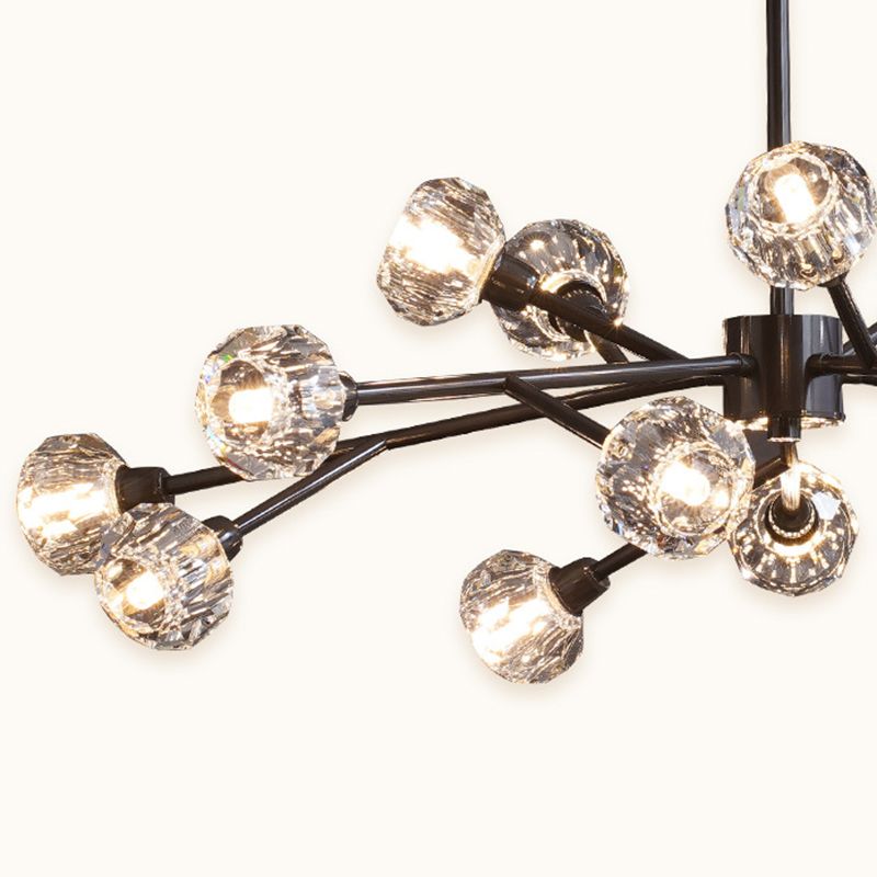 Mini Globe Crystal Chandelier Modern Style Black Finish Pendant Light for Living Room