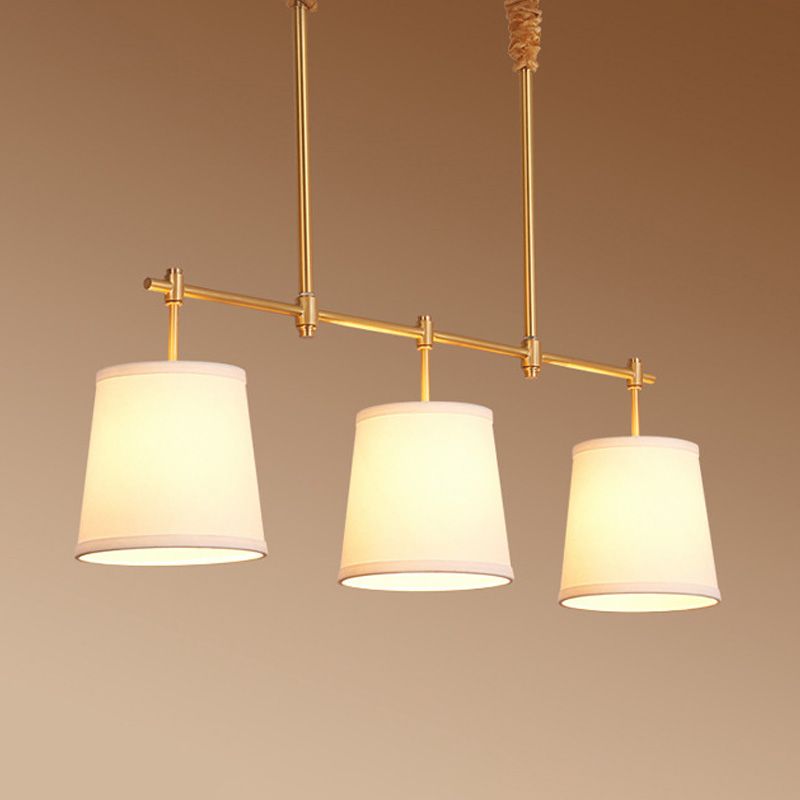 Fabric Empire Shade Suspension Lighting Modern 3 Bulbs Gold Island Chandelier Light
