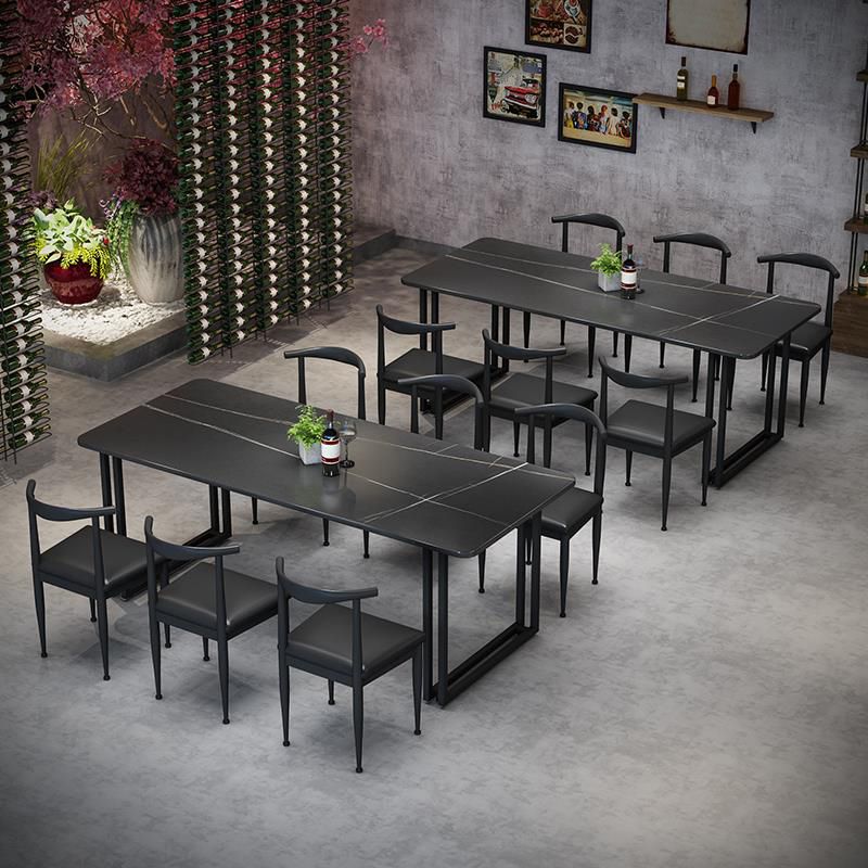 Sintered Stone Dining Table Black Industrial Style Dining Table with Metal Base
