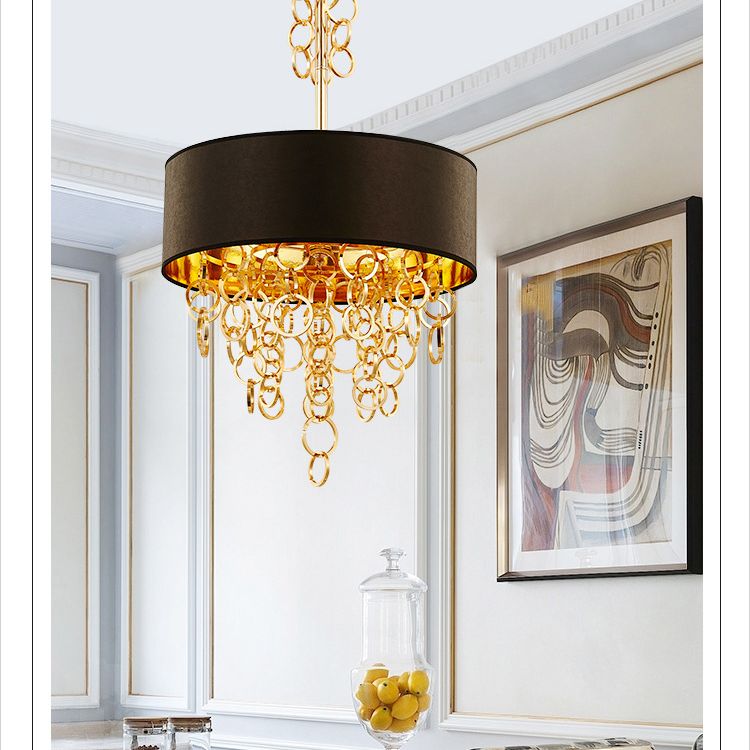 Simplicity Circular Chandelier Light Fixture Metal Living Room Ceiling Pendant Light in Black