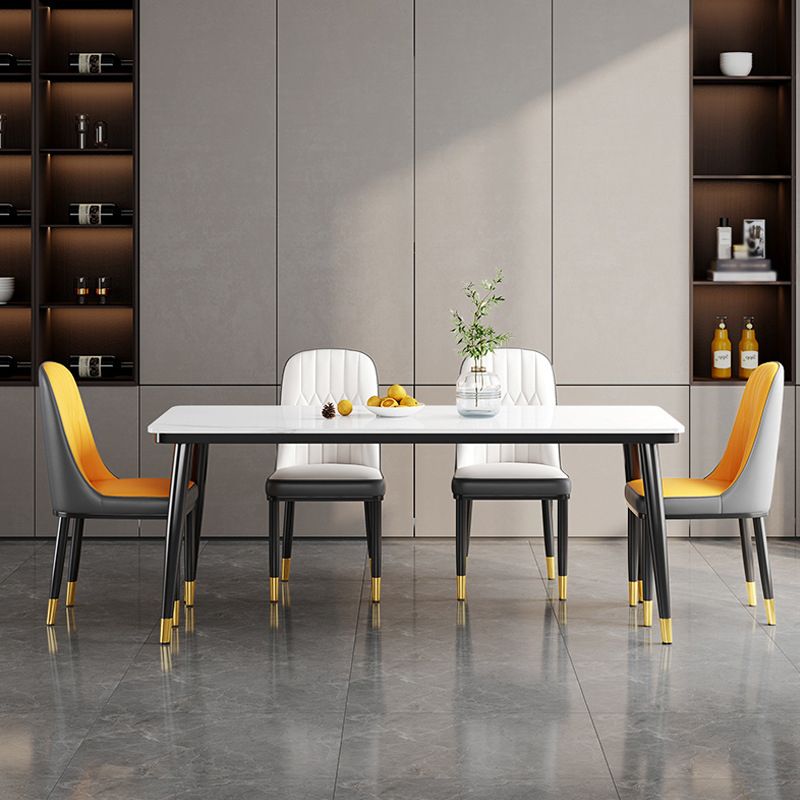 Metal 4 Legs Dining Table Contemporary Rectangle Stone Top Dining Table for Living Room