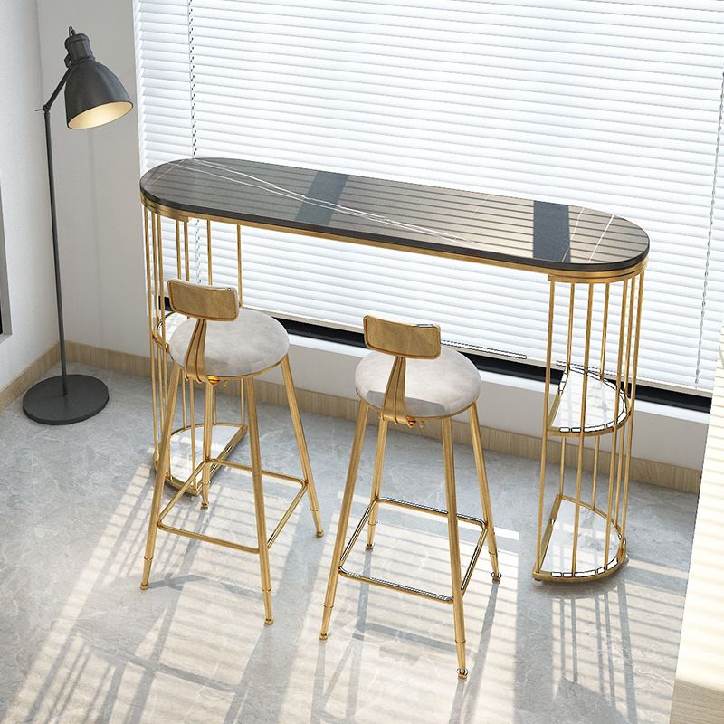 Oval Sintered Stone Bar Table Metal Base Dining Table with Storage Shelves