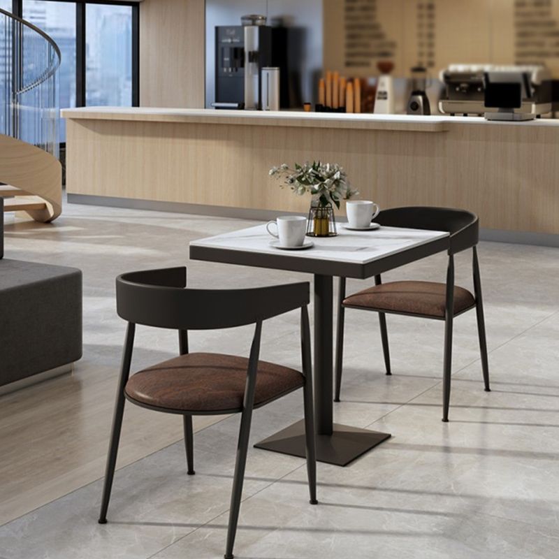 Metal Industrial Square Dining Table Sintered Stone Top Table with Black Pedestal