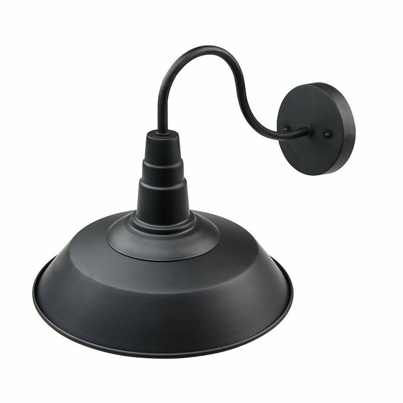 Metallic Black Wall Light Fixture Barn Shade 1 Head Rustic Wall Mount Lamp with Gooseneck Arm
