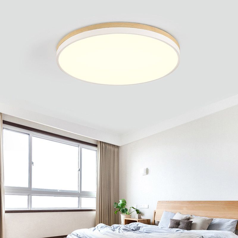 Modern Ceiling Lamp Wooden LED Ceiling Mount Light with Acrylic Shade for Bedroom
