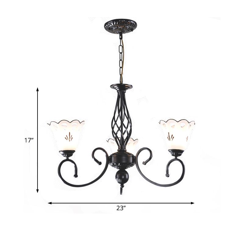 Black Floral Shaped Chandelier Light Fixture Traditional Metal 5/6/8 Lights Living Room Ceiling Light