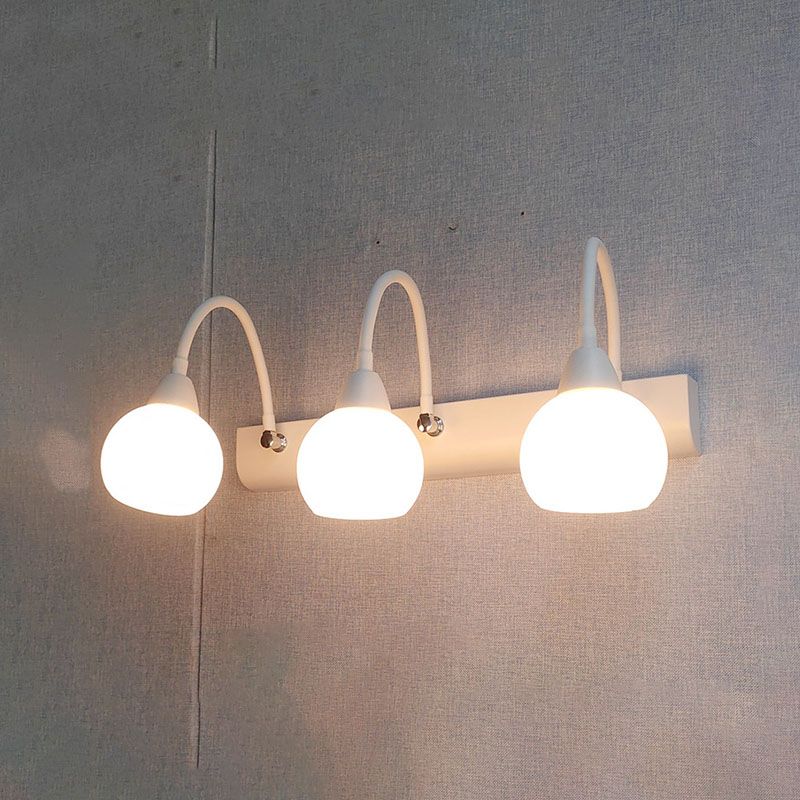 Country Style Flexible Wall Sconce White Glass Vanity Mirror Light for Bathroom