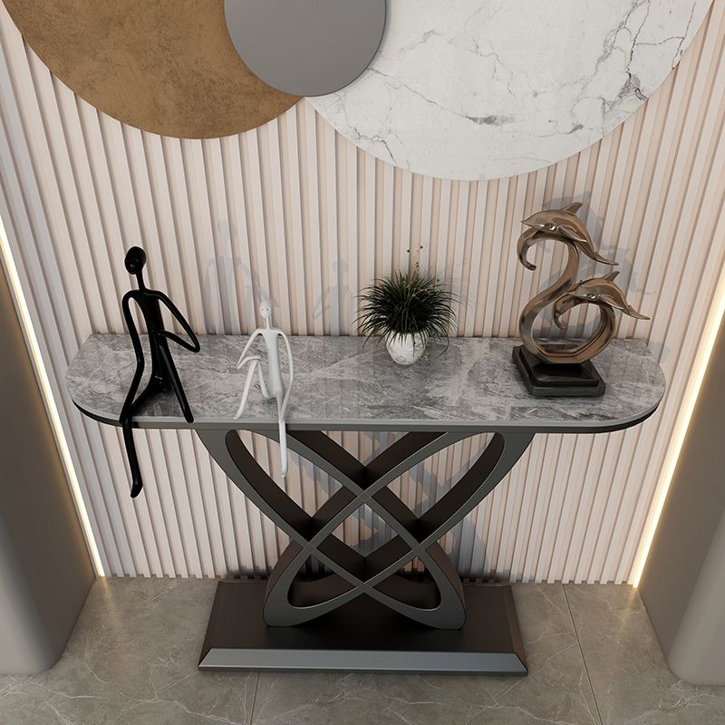 Steel and Stone Sofa Console Table, 31.5" Hall Console Accent Table