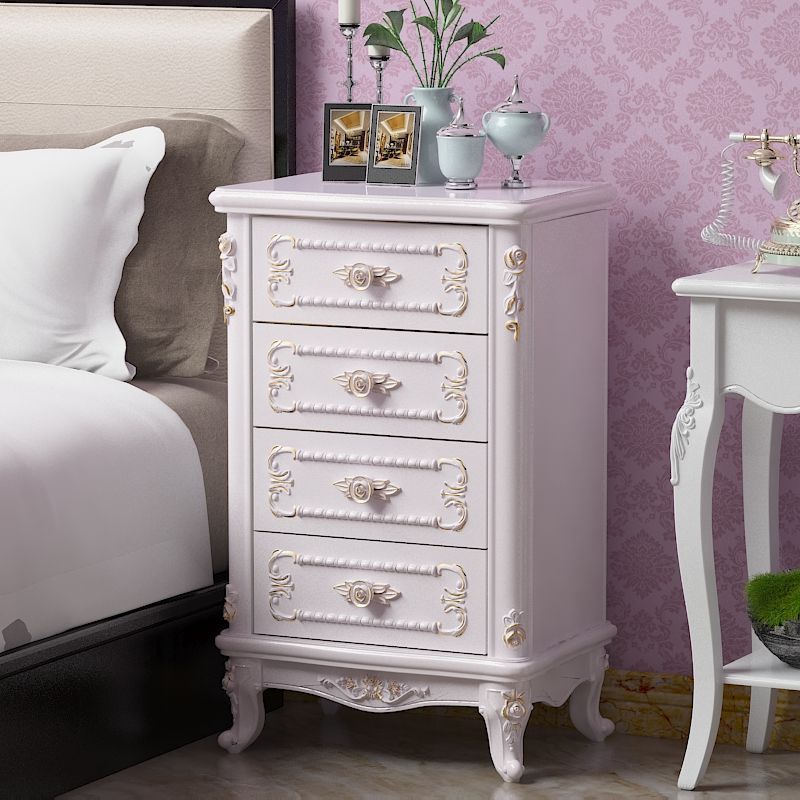 Traditional Bedroom Wooden Storage Chest Vertical Chest in White with Drawers