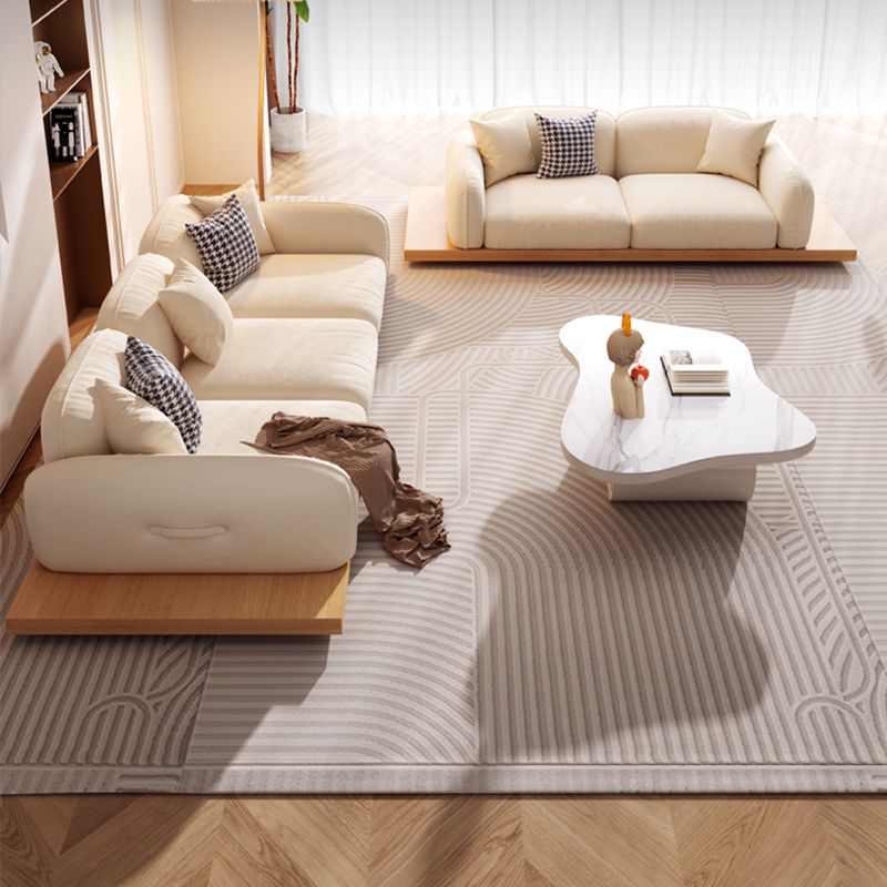 Contemporary Velvet Sectional Sofa with Pillows Back and Square Arms