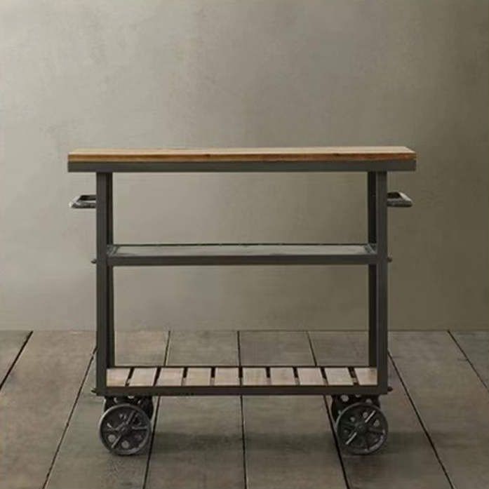 33.46" High Rolling Industrial Kitchen Trolley Wooden Kitchen Trolley for Restaurant