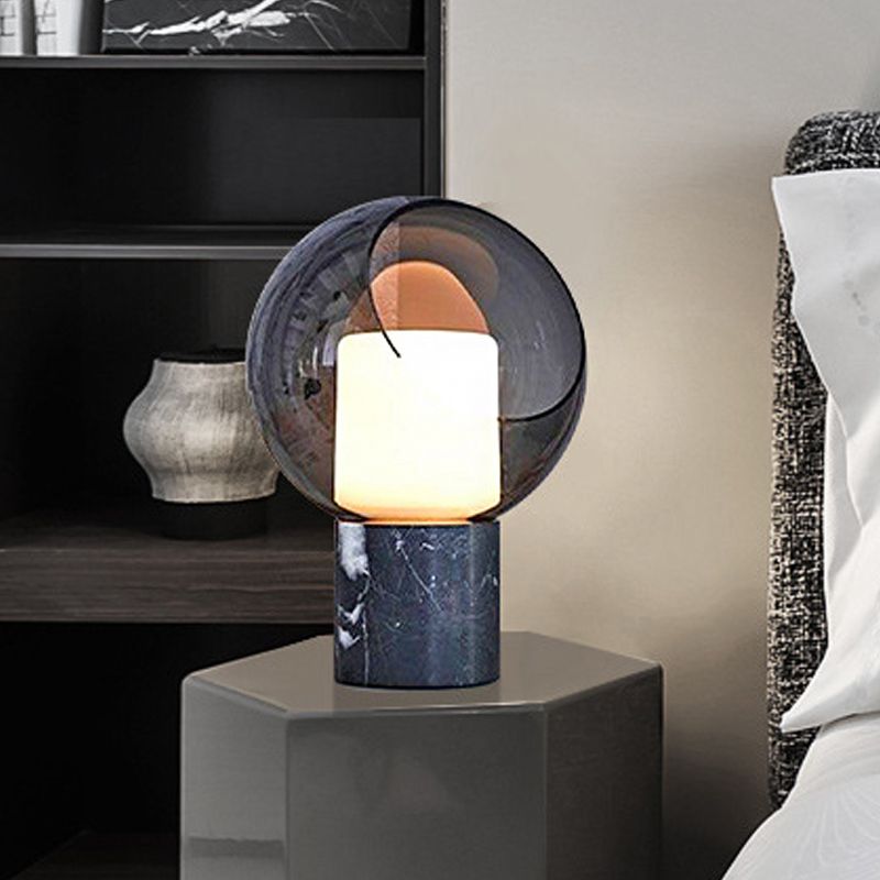 Hémisphère Nightstand Lampe Designer Smoky Glass 8 "/ 10" de large 1 tête de tête de table noire avec base en marbre