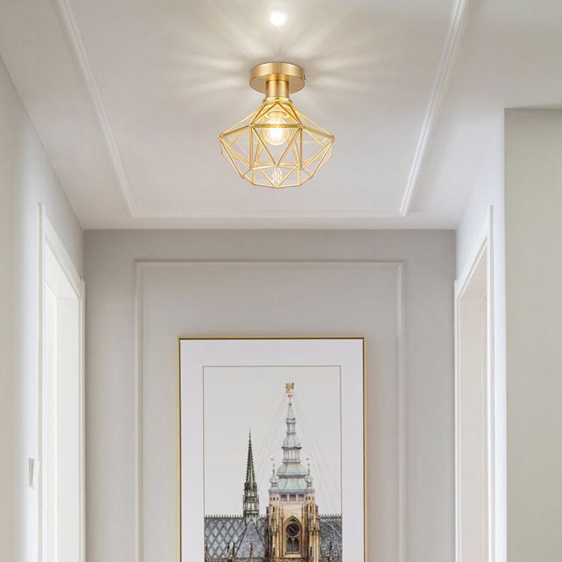 Gold Ceiling Mount Light 1-Light Ceiling Light with Glass Shade for Bedroom