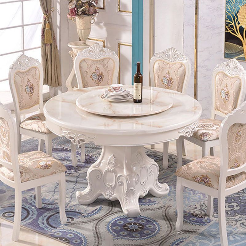 Stone Top Dining Table Round Table with Pedestal Base in White