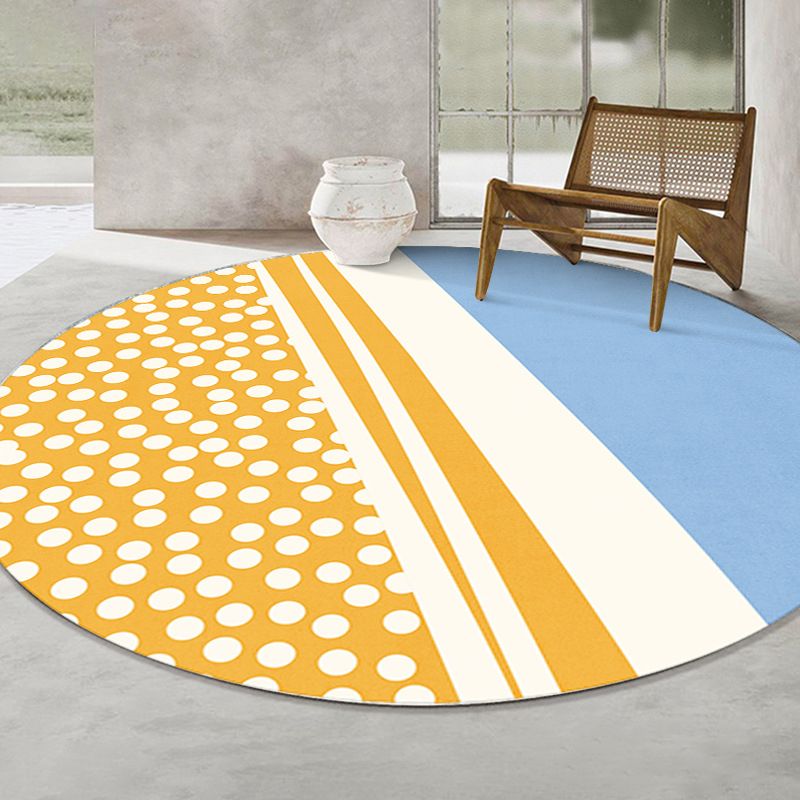 Yellow Nordic Rug Color Block Polyester Rug Stain Resistant Rug for Living Room