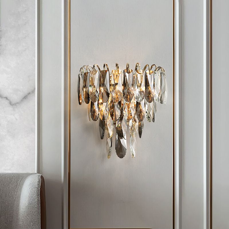 Modern Crystal Wall Light Geometric 12" High Wall Sconce in Grey for Living Room