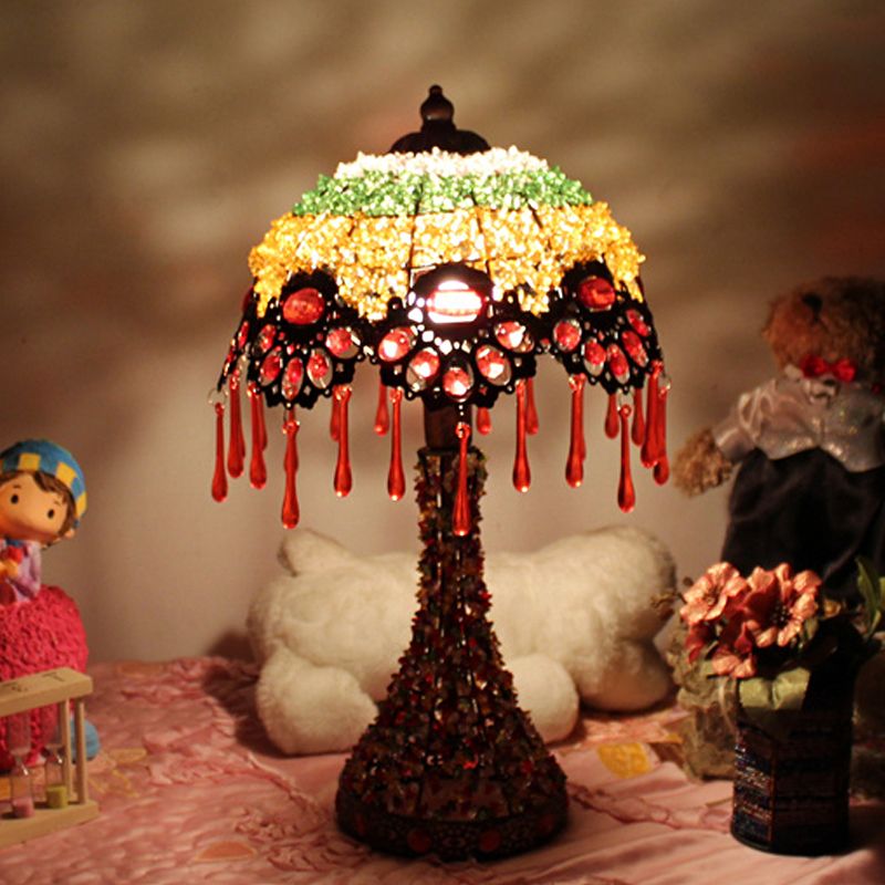 Handgeweven geschulpte nachtkastje lamp Boheemse acryl 1-licht koperen nachtstandlicht licht met druppel franje