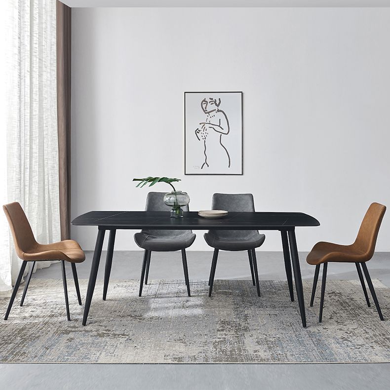 Metal Industrial Rectangle Dining Table Black Sintered Stone Top Table with 4 Legs