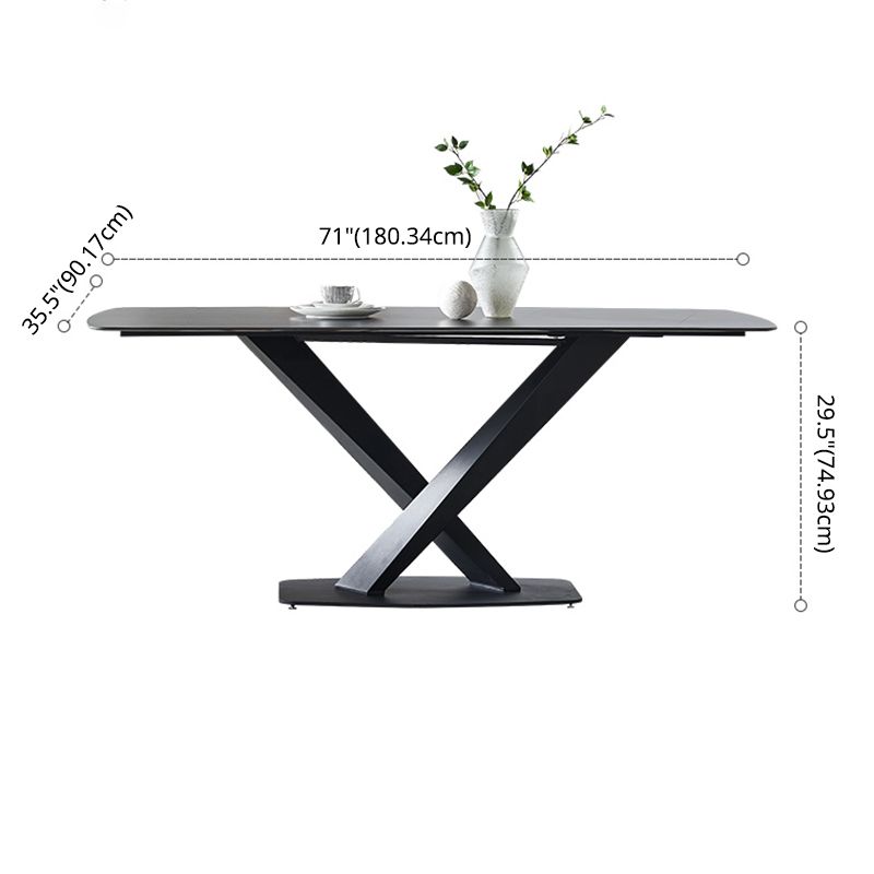 Modern Style Blak Slate Dining Table Rectangular Formal Dinette Set with Metal Base