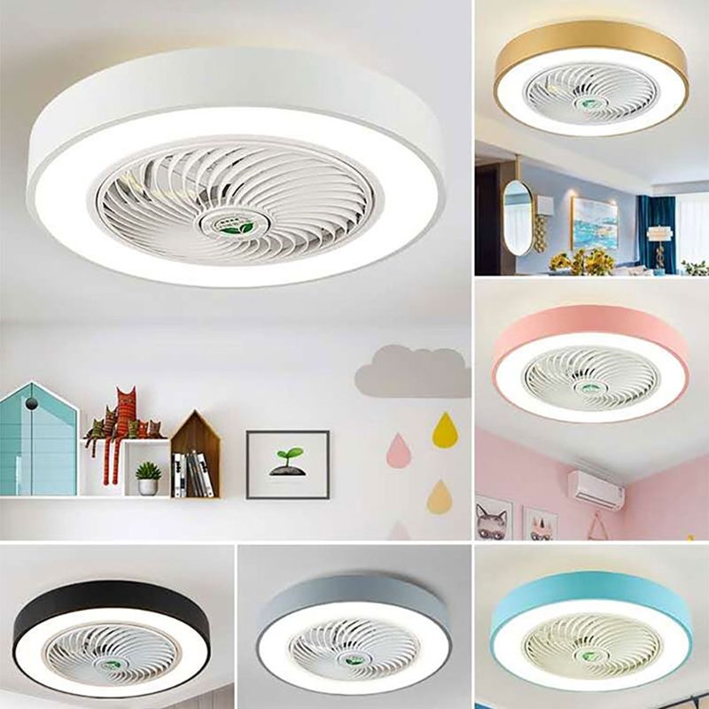 Moderne minimalistische LED -Makkaron Deckenventilator Leichter Eisenkreisendeckenleuchte mit Acrylschatten