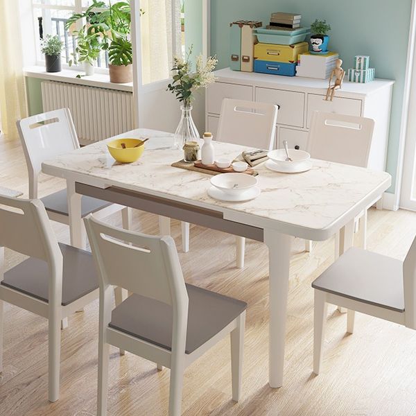 Contemporary Dining Table for Home White Dinette Table with Wooden Frame