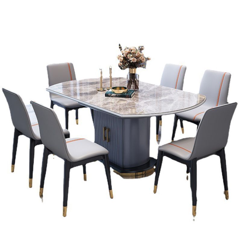 Extendable Round Dining Table Modern Adjustable Sintered Stone Top Table with Storage Pedestal