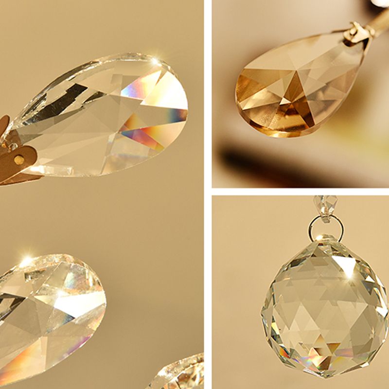 Unique Shape Crystal Flush Light Modern Style Multi Lights Flush Mount Fixture in Brass