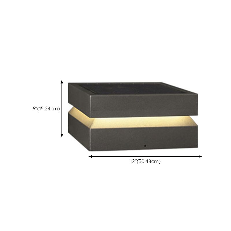 Rectangle Shape Metal Solar Pillar Lamp Modern 1 Light Waterproof Outdoor Light in Black