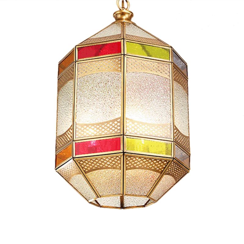 Arab Octangle Hanging Lamp Metal 1 Bulb Ceiling Pendant Light in Brass with Adjustable Chain