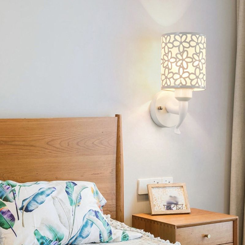 Modernist Wall Sconce Cylinder Metal Sconce Lighting in White for Bedroom