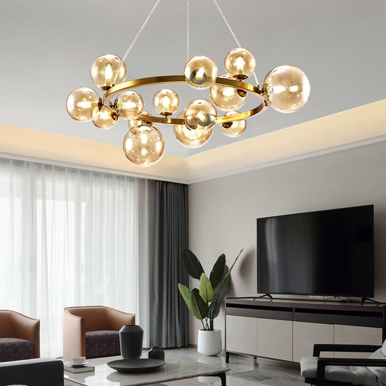 Ultra-modern Globe-Shaped Hanging Chandelier Glass Suspension Lighting with Hanging Cord for Living Room