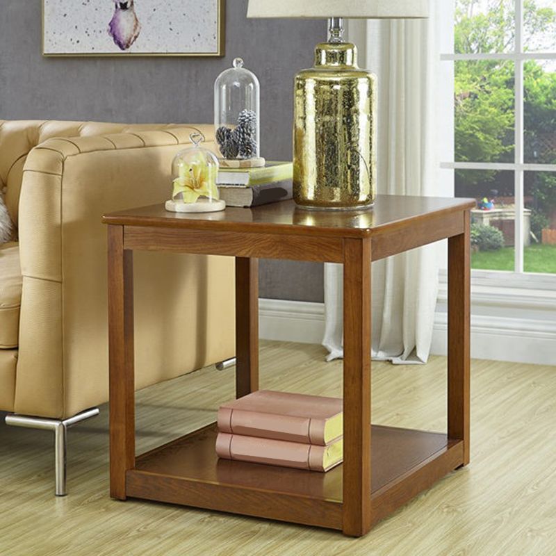 Traditional Wood End Table 4 Legs Sofa Side Table with Shelf for Living Room