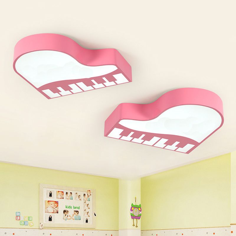 Modernist Piano Shaped Flush Pendant Light Acrylic Kindergarten LED Flush Mount Ceiling Lamp in Pink