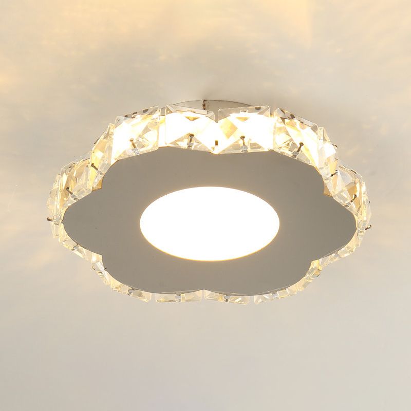 Crystal Embedded Small Ceiling Lamp Simple Stainless Steel LED Flush Light for Hallway