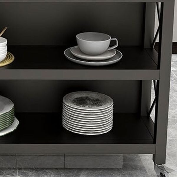 Modern Style Rolling Kitchen Cart Metal Rectangular Kitchen Island Cart with Open Storage