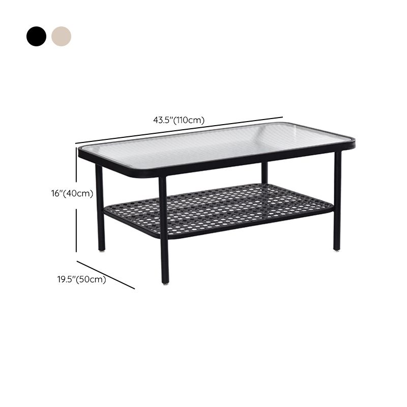 Glass Modern Rectangular Coffee Table with Shelf 4 Legs Cocktail Table