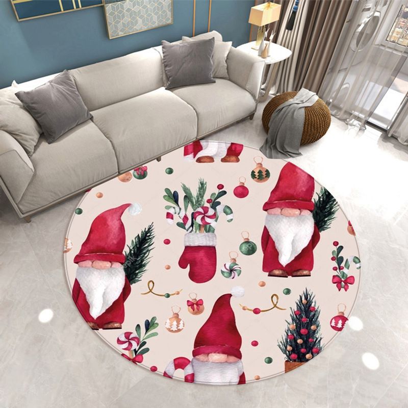 Round Christmas Print Carpet Polyester Modern Rug Stain Resistant Area Carpet for Living Room